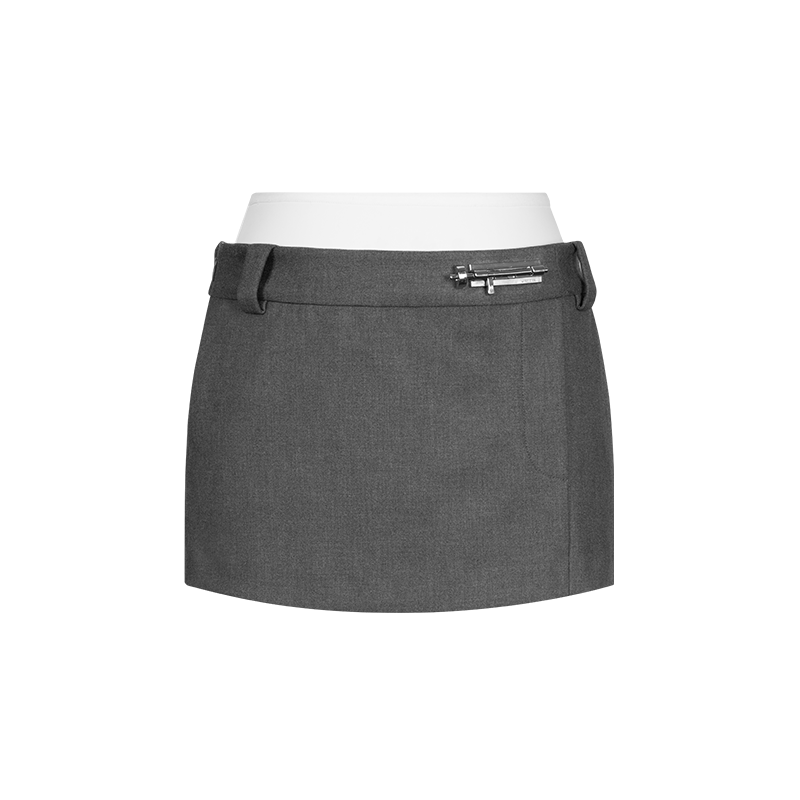 Grey Double Waist Pin Buckle Skirt