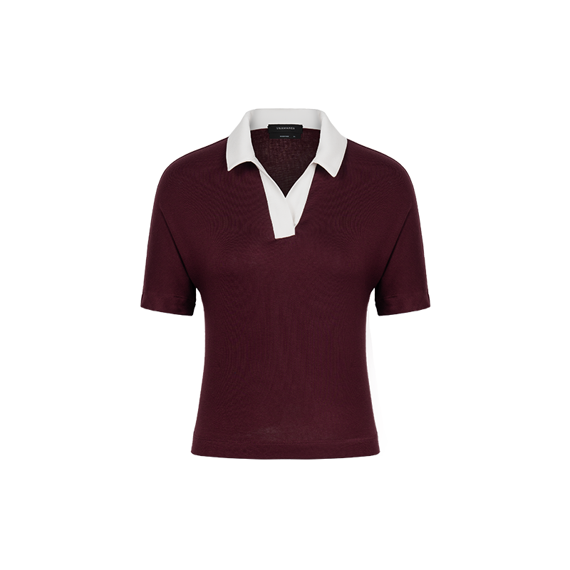 Merlot Red Tencel Wool Polo Top