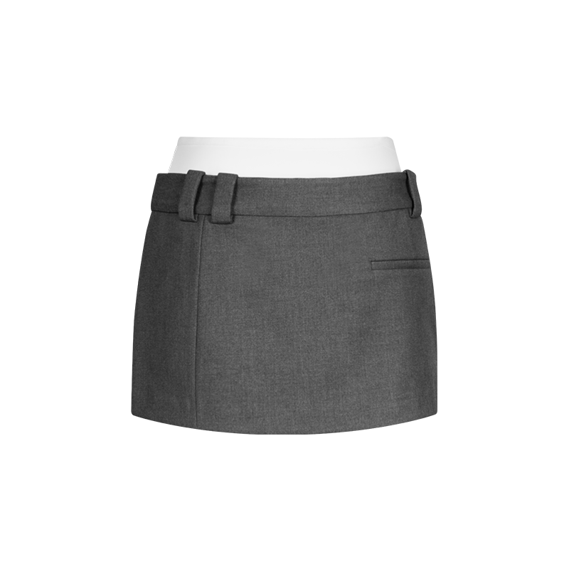 Grey Double Waist Pin Buckle Skirt