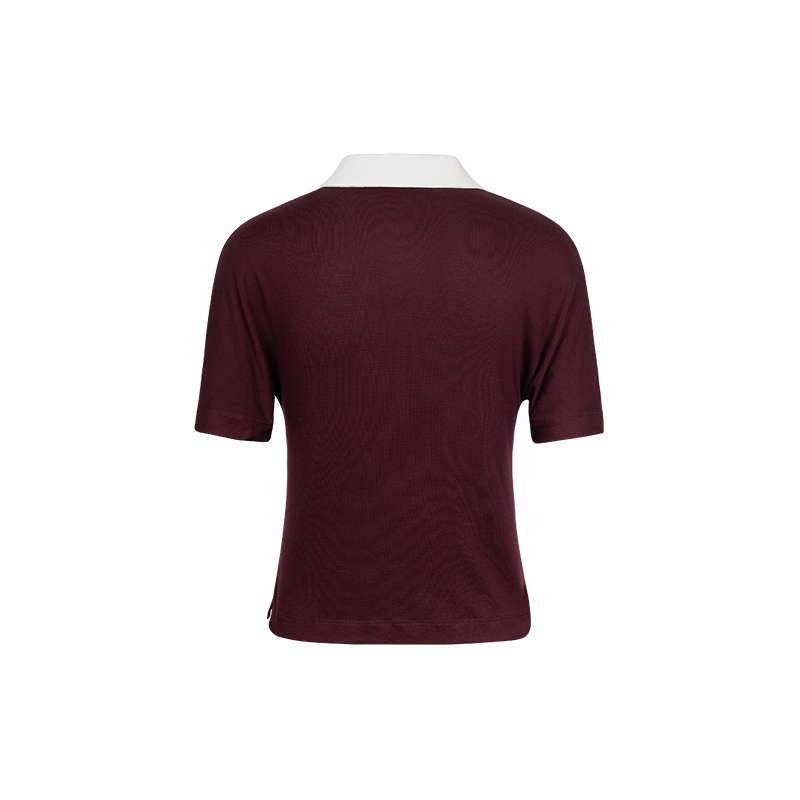 Merlot Red Tencel Wool Polo Top