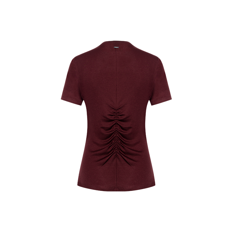 Merlot Red Tencel Wool Pleated T-Shirt