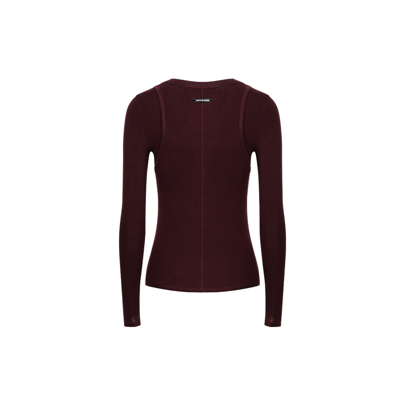 Merlot Red Tencel Sheep Wool Fake Two-Piece Top