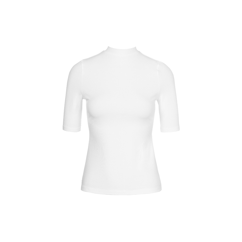 White Ribbed Fabric Short-sleeved T-shirt