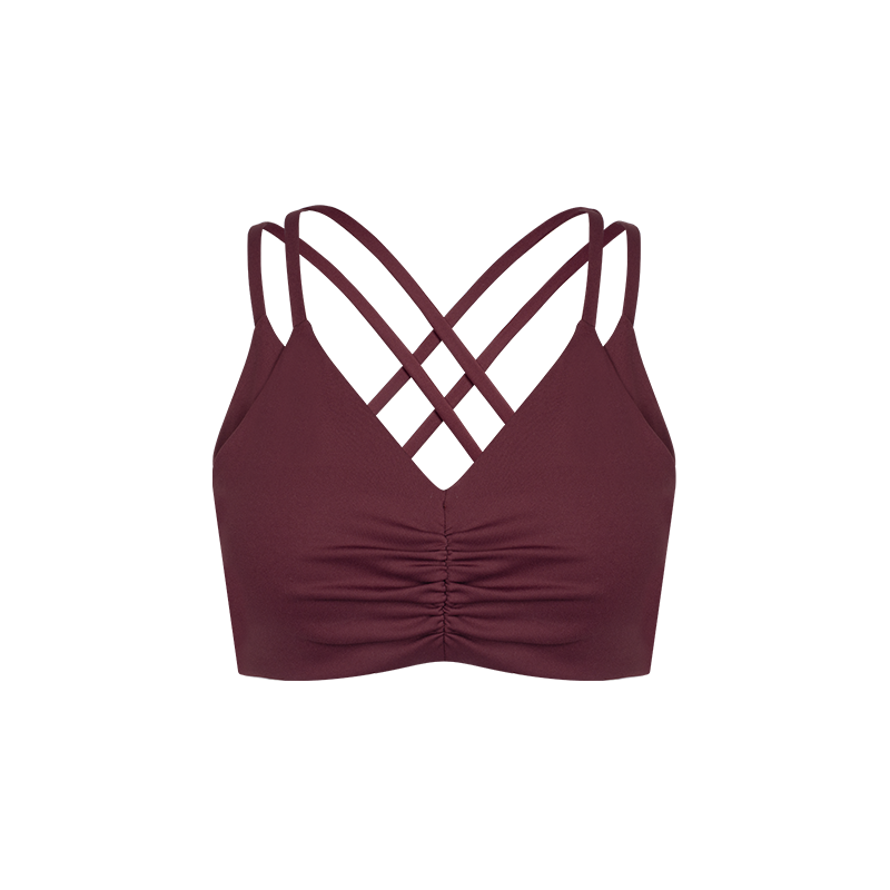 Merlot Red Fake Two-Piece Pleated Yoga Set