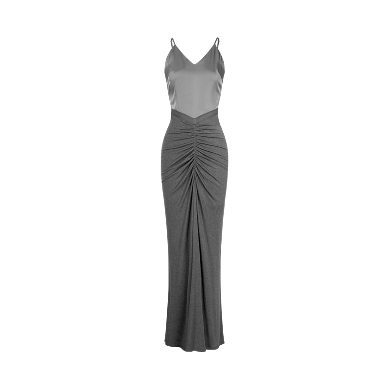 Grey Tencel Wool Pleated Sling Dress