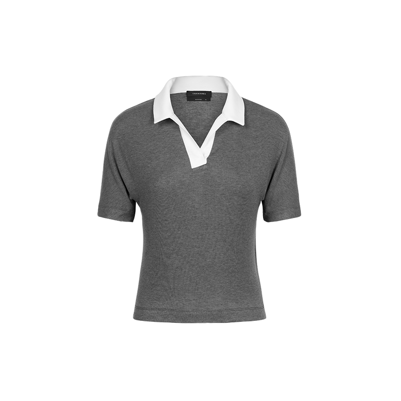 Grey Tencel Wool Polo Top