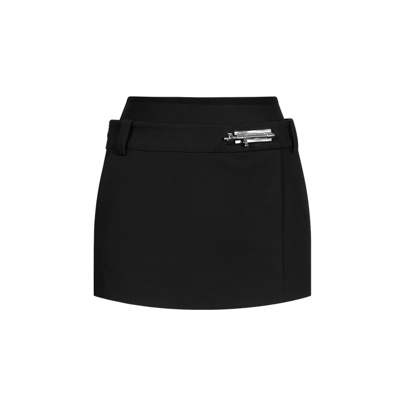 Black Double Waist Pin Buckle Skirt