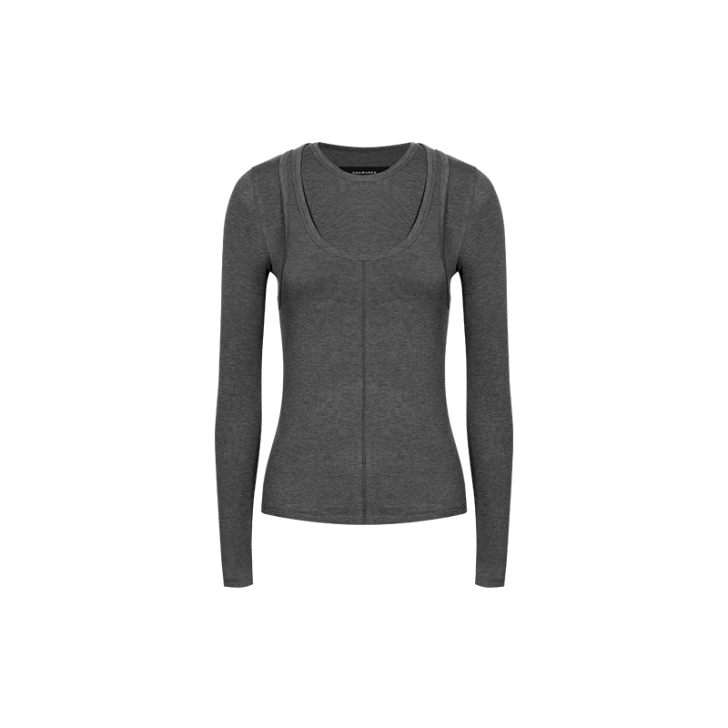 Grey Tencel Wool Faux Two-Piece Top