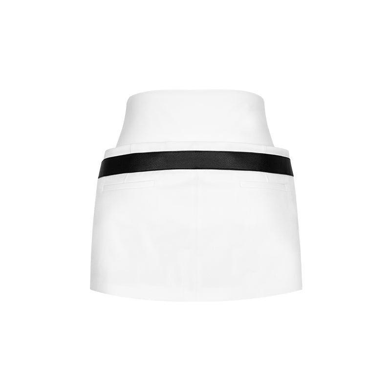 White Double Waist Belt Buckle Skirt