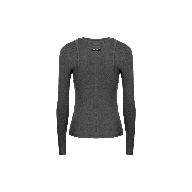 Grey Tencel Wool Faux Two-Piece Top