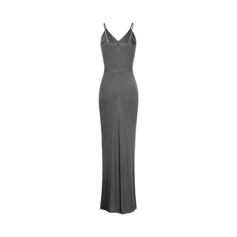 Grey Tencel Wool Pleated Sling Dress