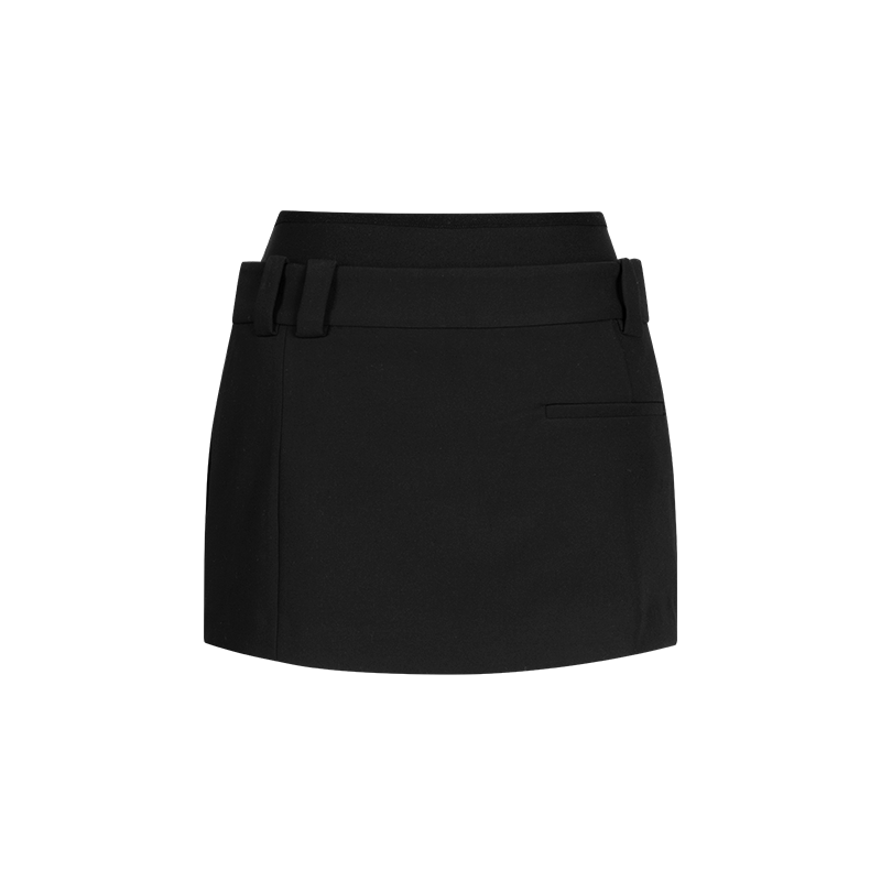 Black Double Waist Pin Buckle Skirt