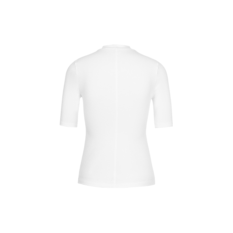 White Ribbed Fabric Short-sleeved T-shirt