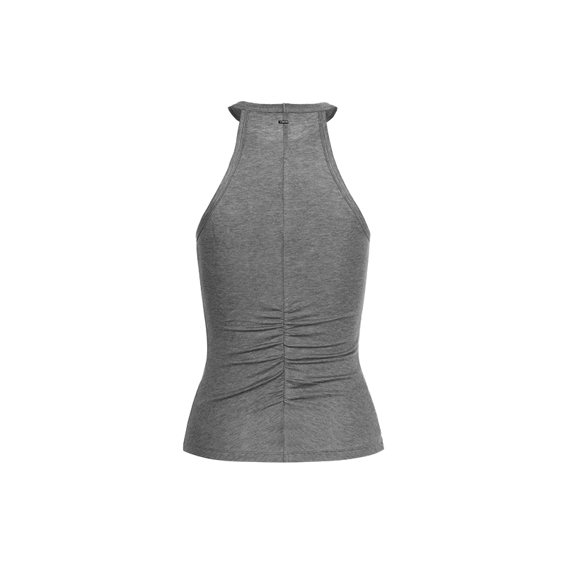 Grey Tencel Wool Hoop Neck Pleated Vest