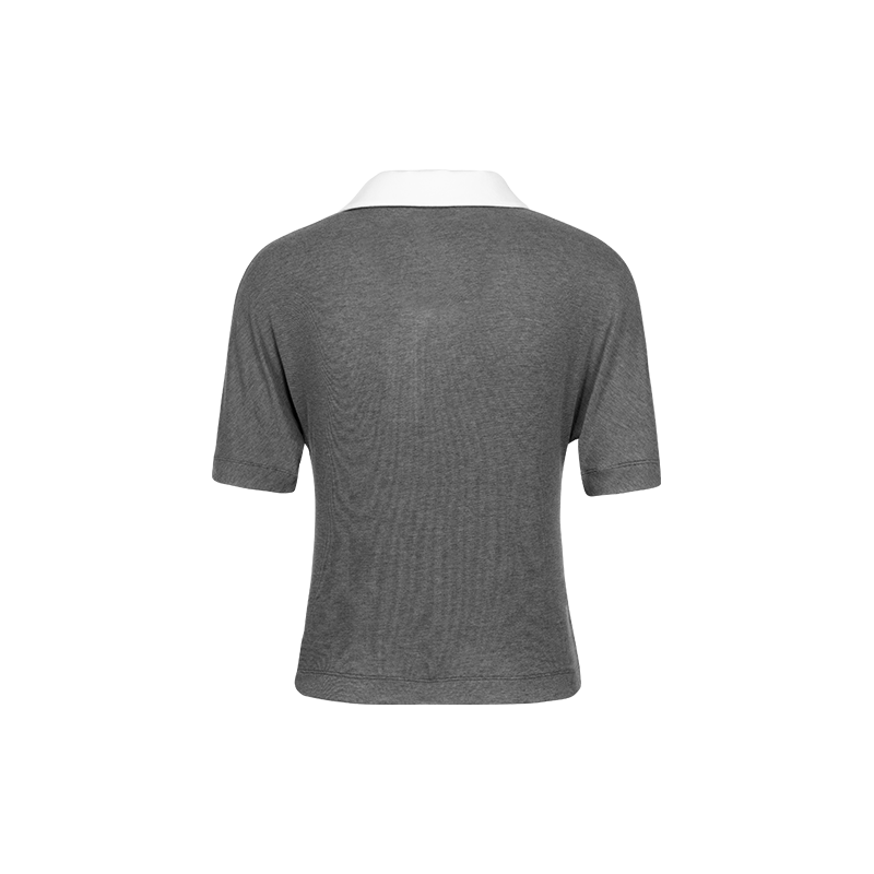 Grey Tencel Wool Polo Top