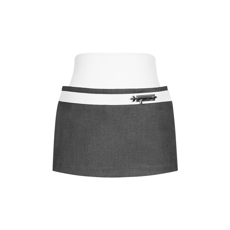 Grey Double Waist Belt Buckle Skirt