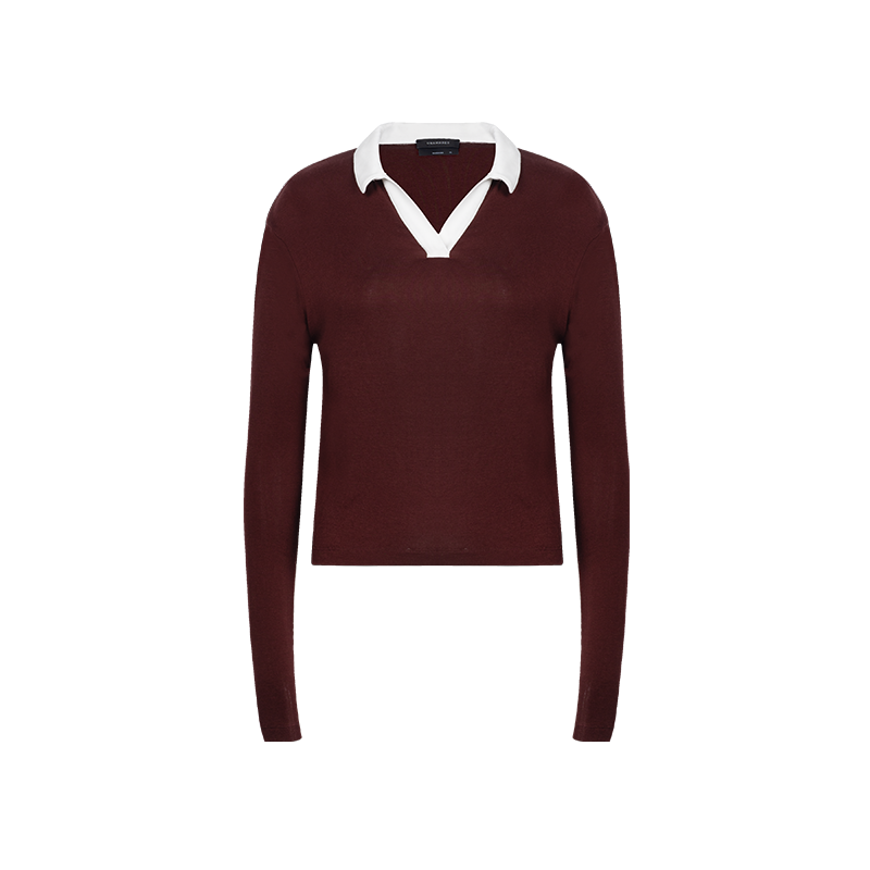 Merlot Red Tencel Wool Polo Top
