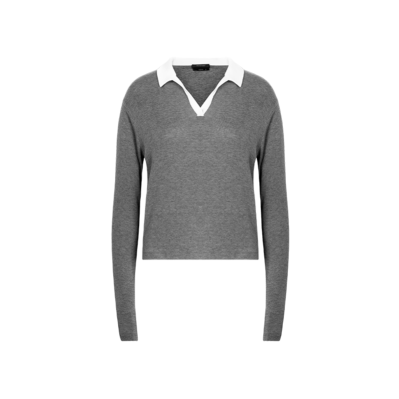 Grey Tencel Wool Polo Top