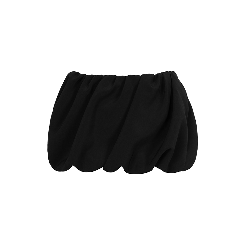 Black Low-waist Pleated Bubble Skirt