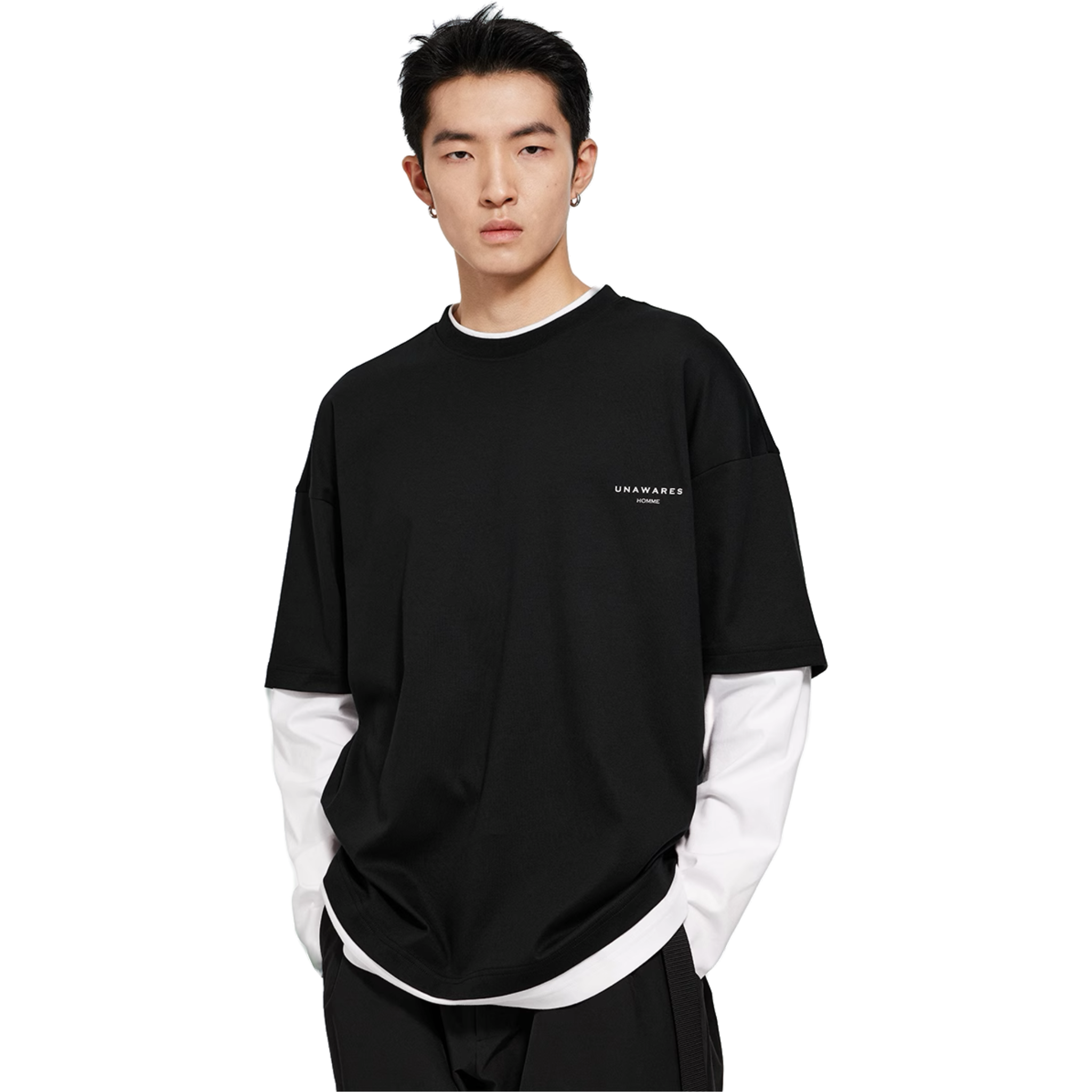 Black Double-Sided Two-Piece Long-Sleeved T-Shirt