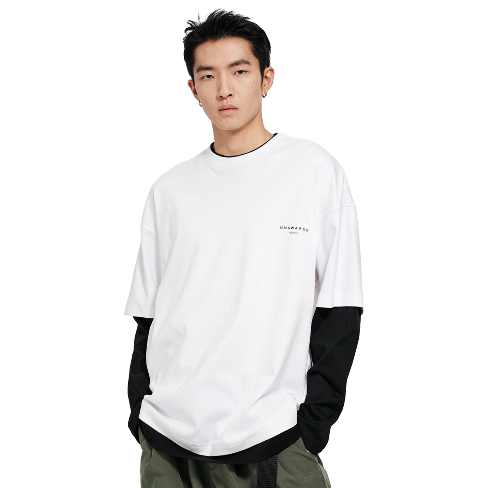 White Double-Sided Two-Piece Long-Sleeved T-Shirt