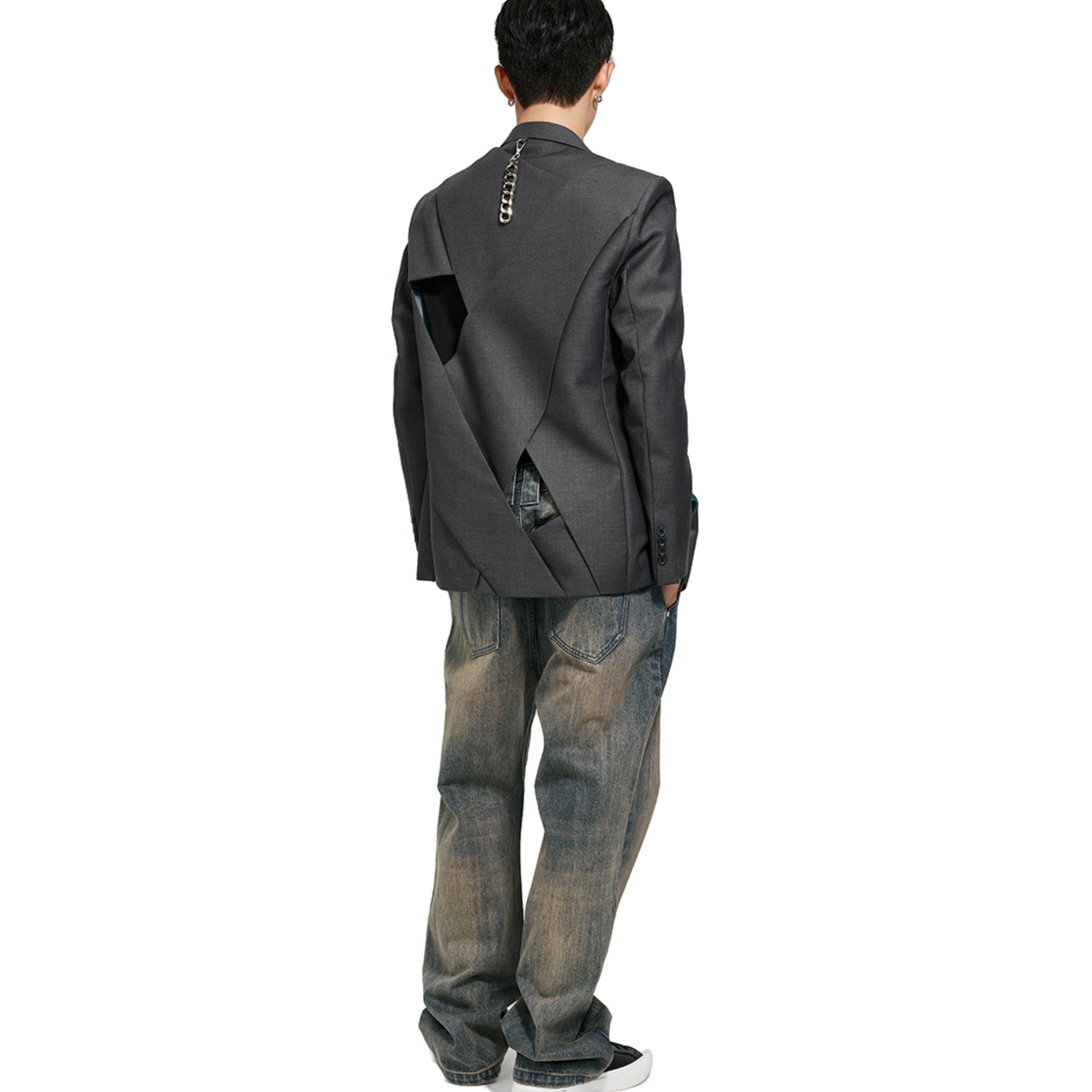 Grey Custom Button Stacked Hollow Spliced Single-Breasted Suit