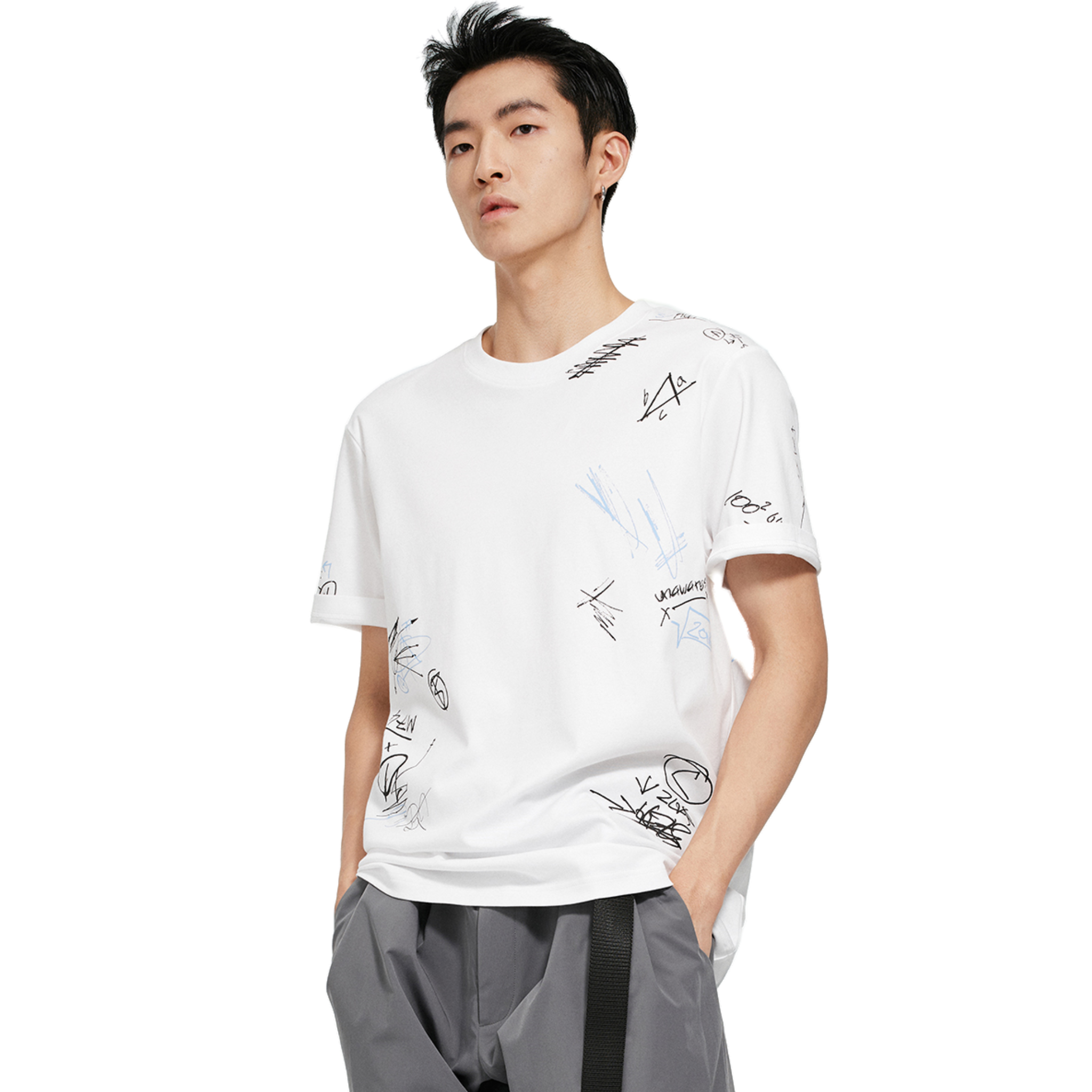 White Graffiti Print Loose T-shirt