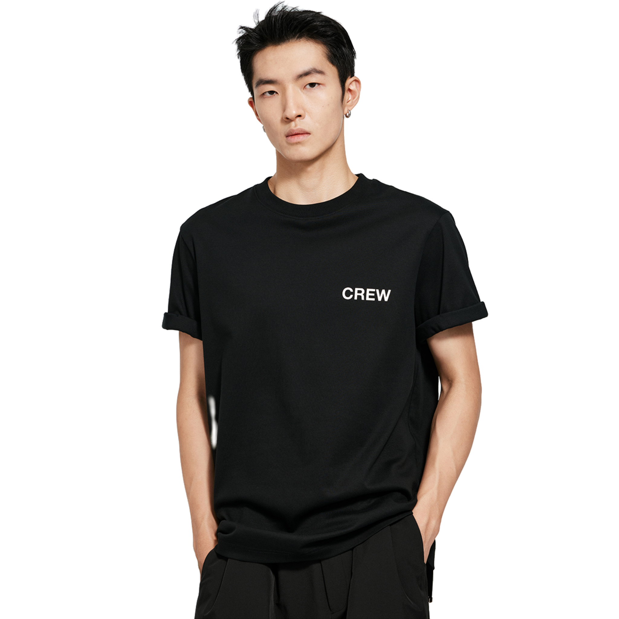 Black Custom LOGO Double-U Folded Cuff Printed T-shirt