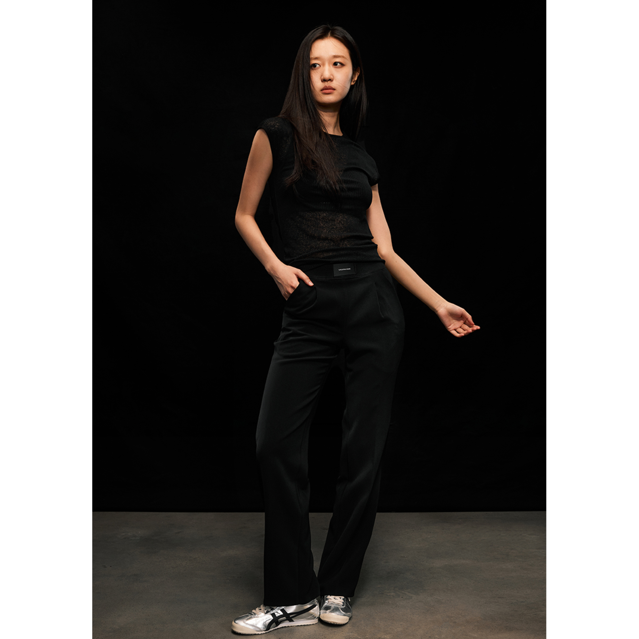 Black Drape Elastic Waist Trousers