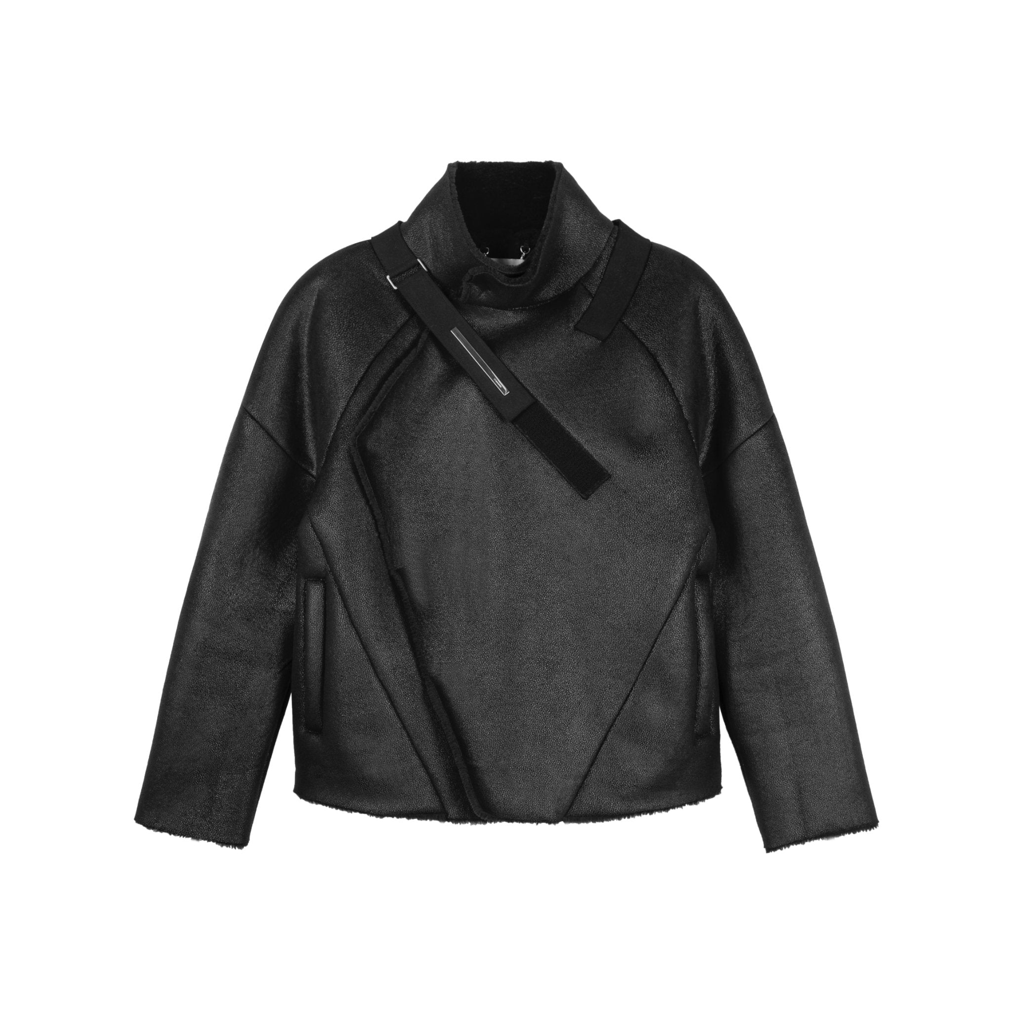 UNAWARES Black Leather and Fur Integrated Jacket | MADA IN CHINA