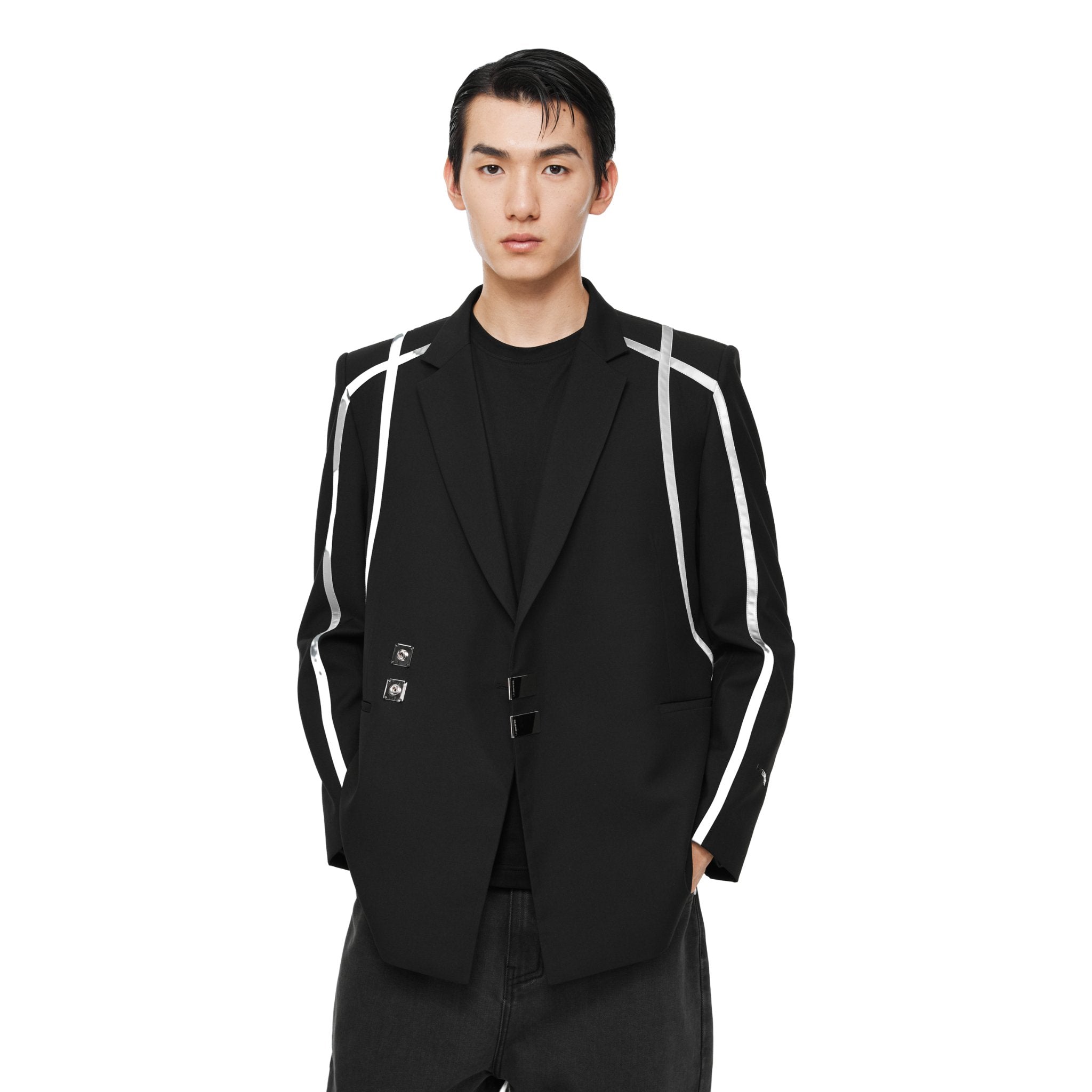 UNAWARES Black Structured Line Spliced Double-Breasted Suit | MADA IN CHINA