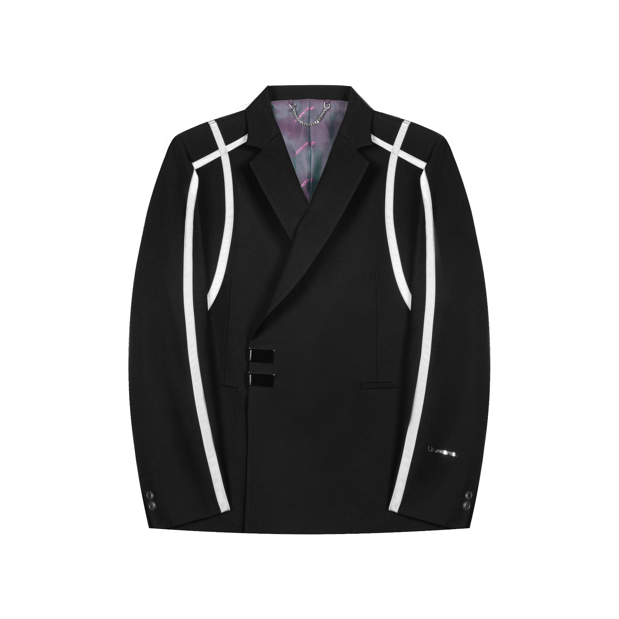 UNAWARES Black Structured Line Spliced Double-Breasted Suit | MADA IN CHINA