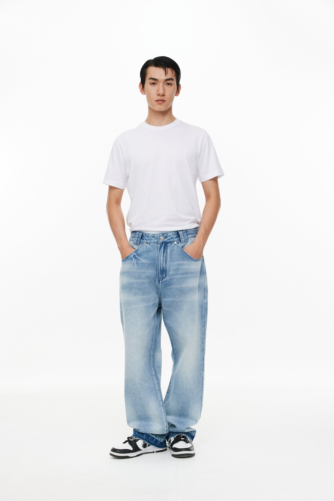 UNAWARES Blue Alien Patch Pocket Washed Denim Jeans | MADA IN CHINA