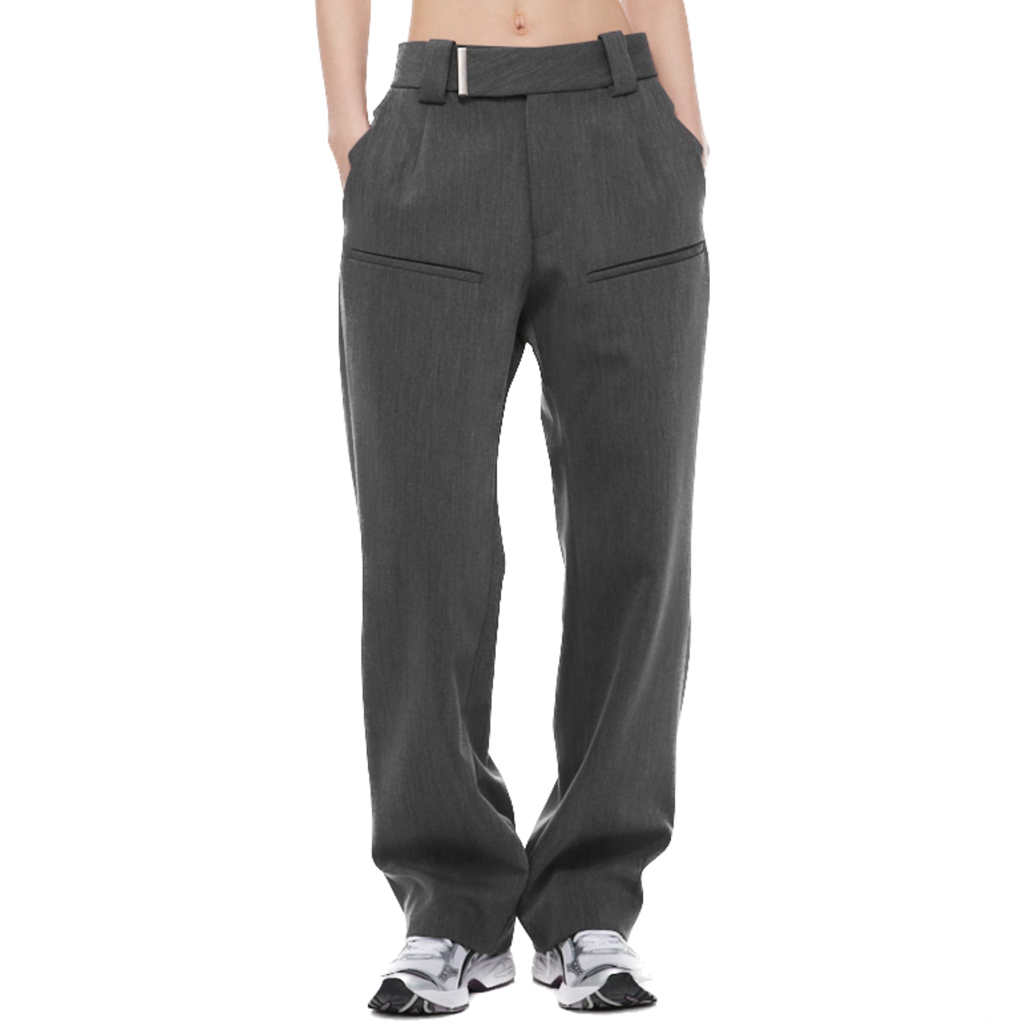 UNAWARES Grey Metal Logo Clip Loose Pants | MADA IN CHINA