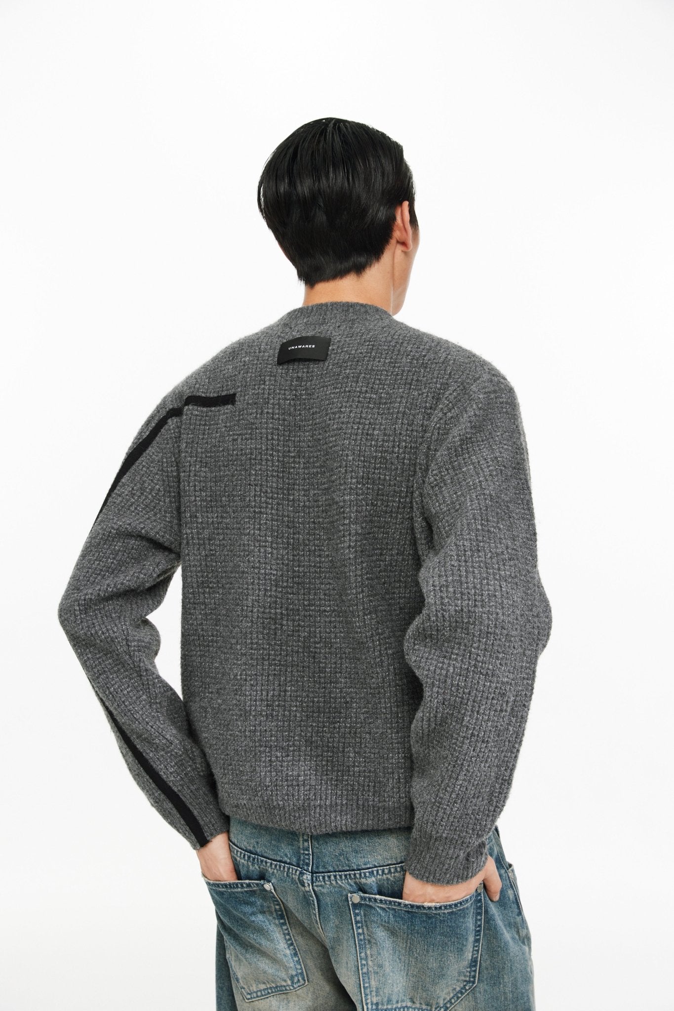 UNAWARES Grey Patchwork Loose Pullover Sweater | MADA IN CHINA