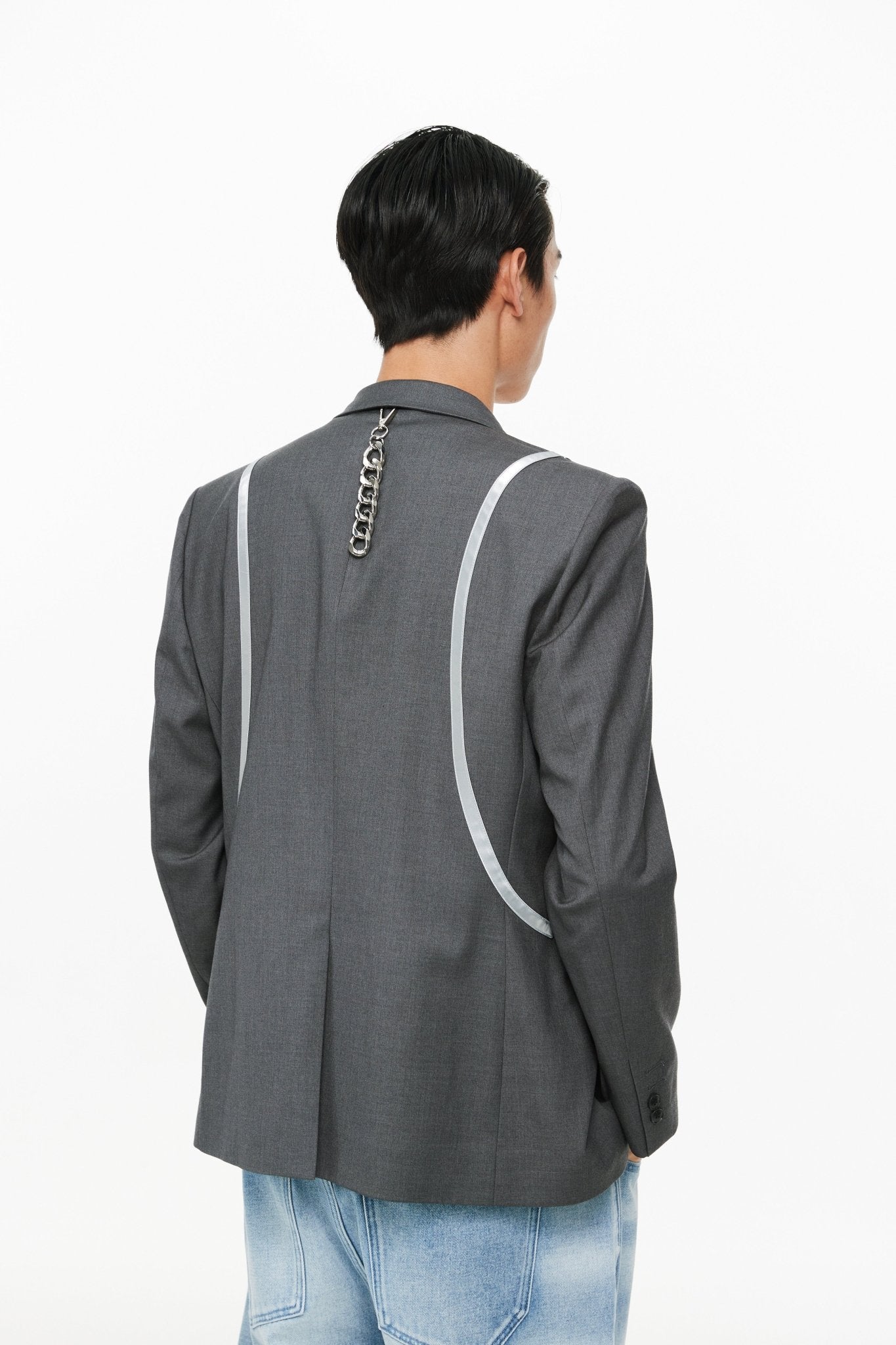 UNAWARES Grey Structured Line Spliced Double-Breasted Suit | MADA IN CHINA