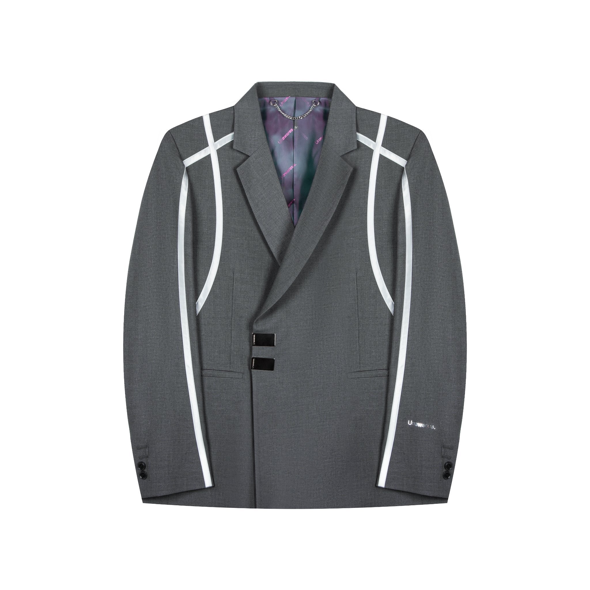 UNAWARES Grey Structured Line Spliced Double-Breasted Suit | MADA IN CHINA