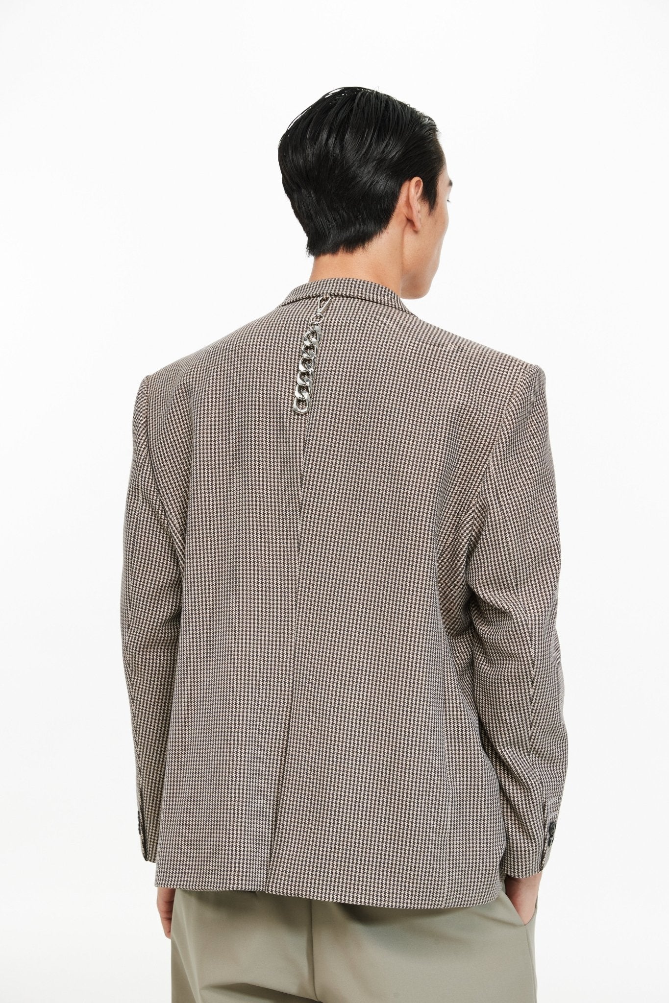 UNAWARES Khaki Single-Breasted Houndstooth Suit with Toggle Fastening | MADA IN CHINA