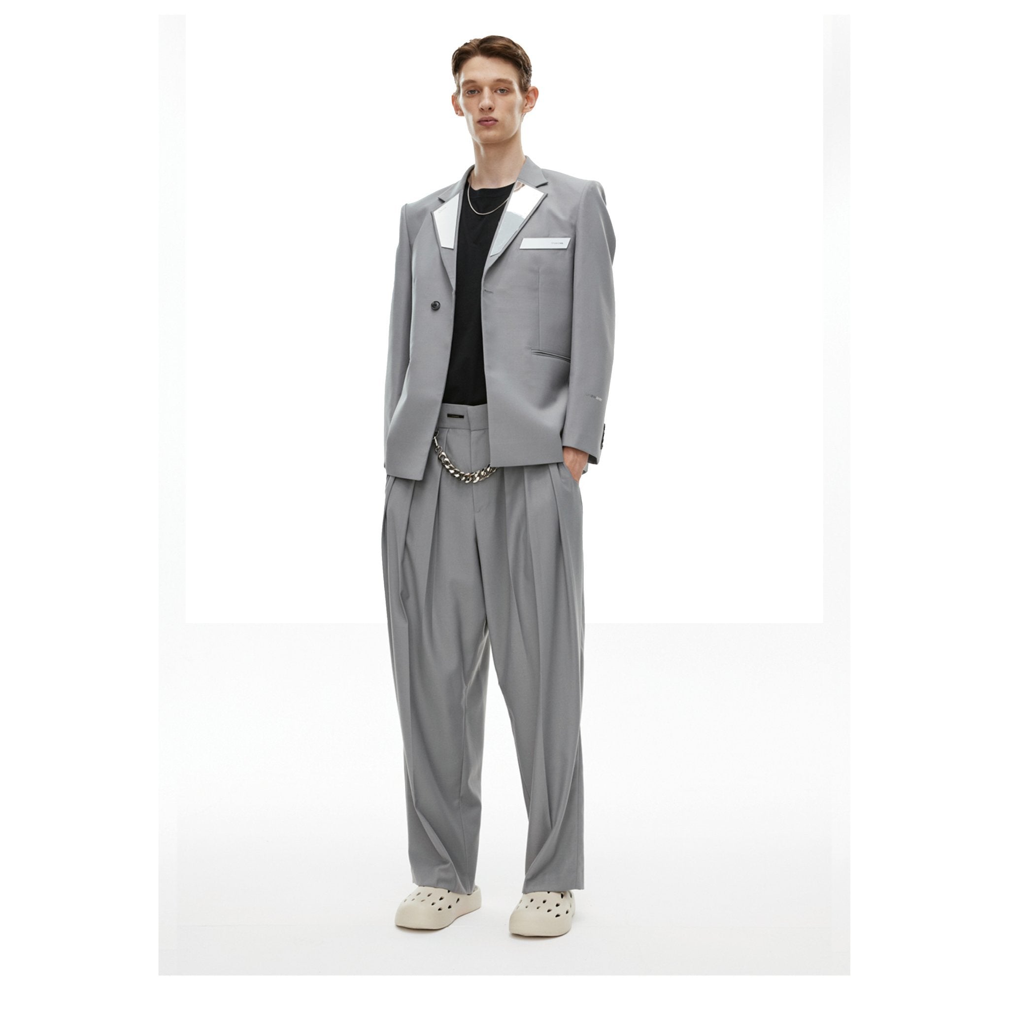 Unawares Laminated Cut Out Custom Adjustable Button Suit Grey | MADA IN CHINA