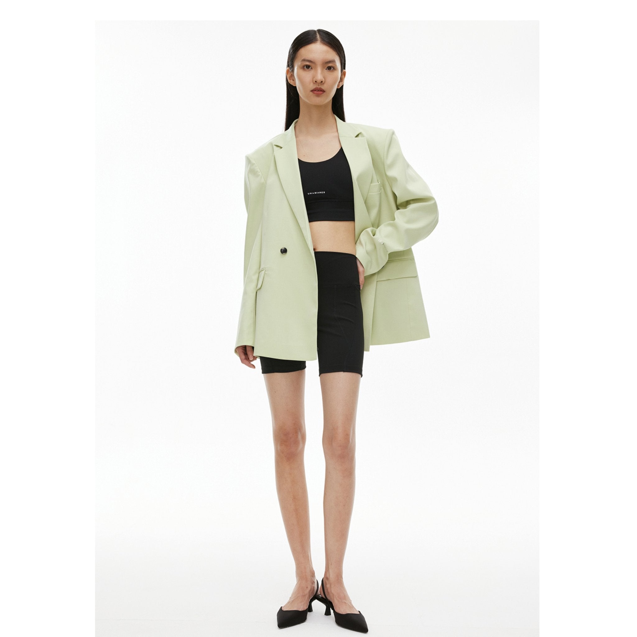 Unawares Metal Chain Classic Double Breasted Suit Avocado Green | MADA IN CHINA