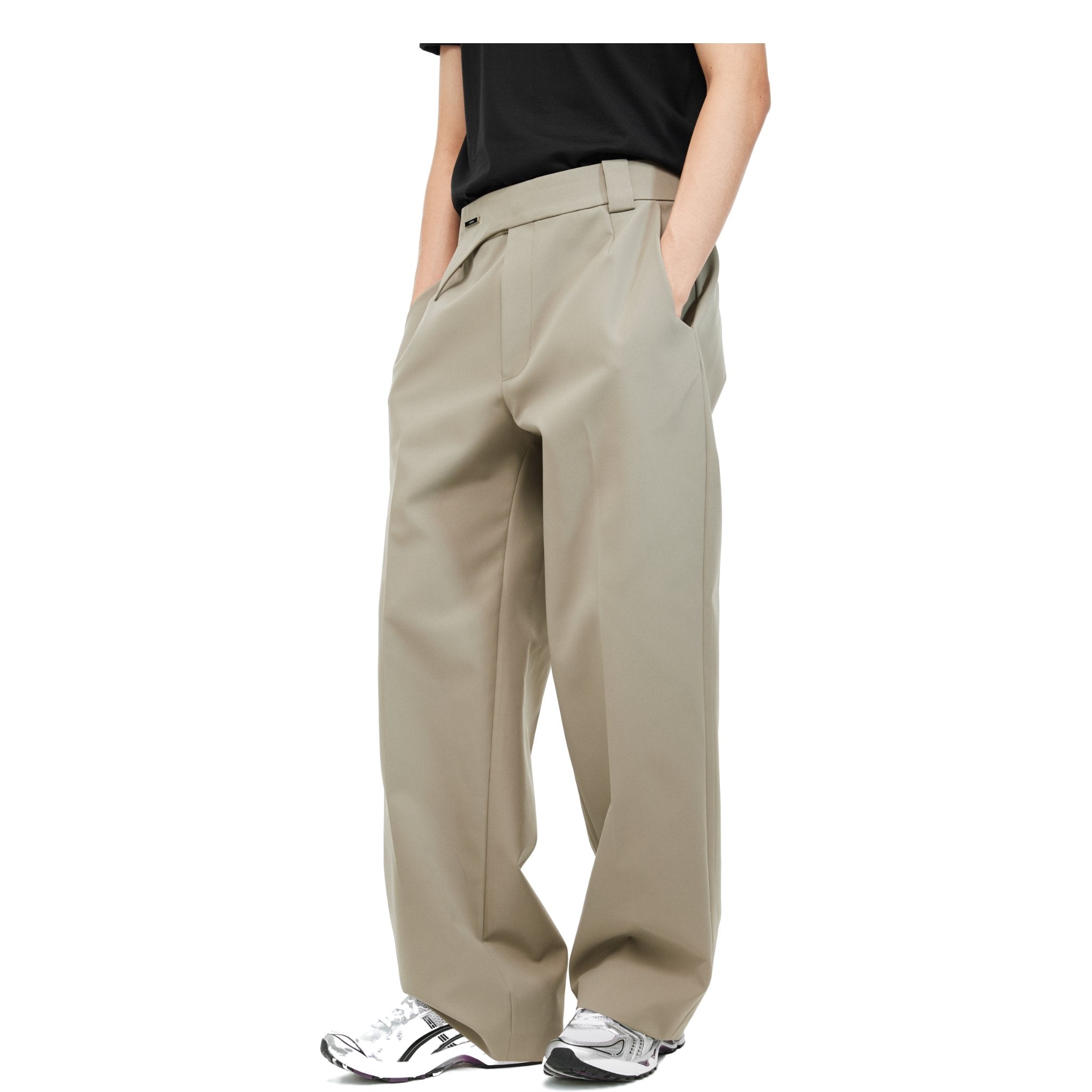 UNAWARES Olive Green Irregular Waistband Loose Pants | MADA IN CHINA