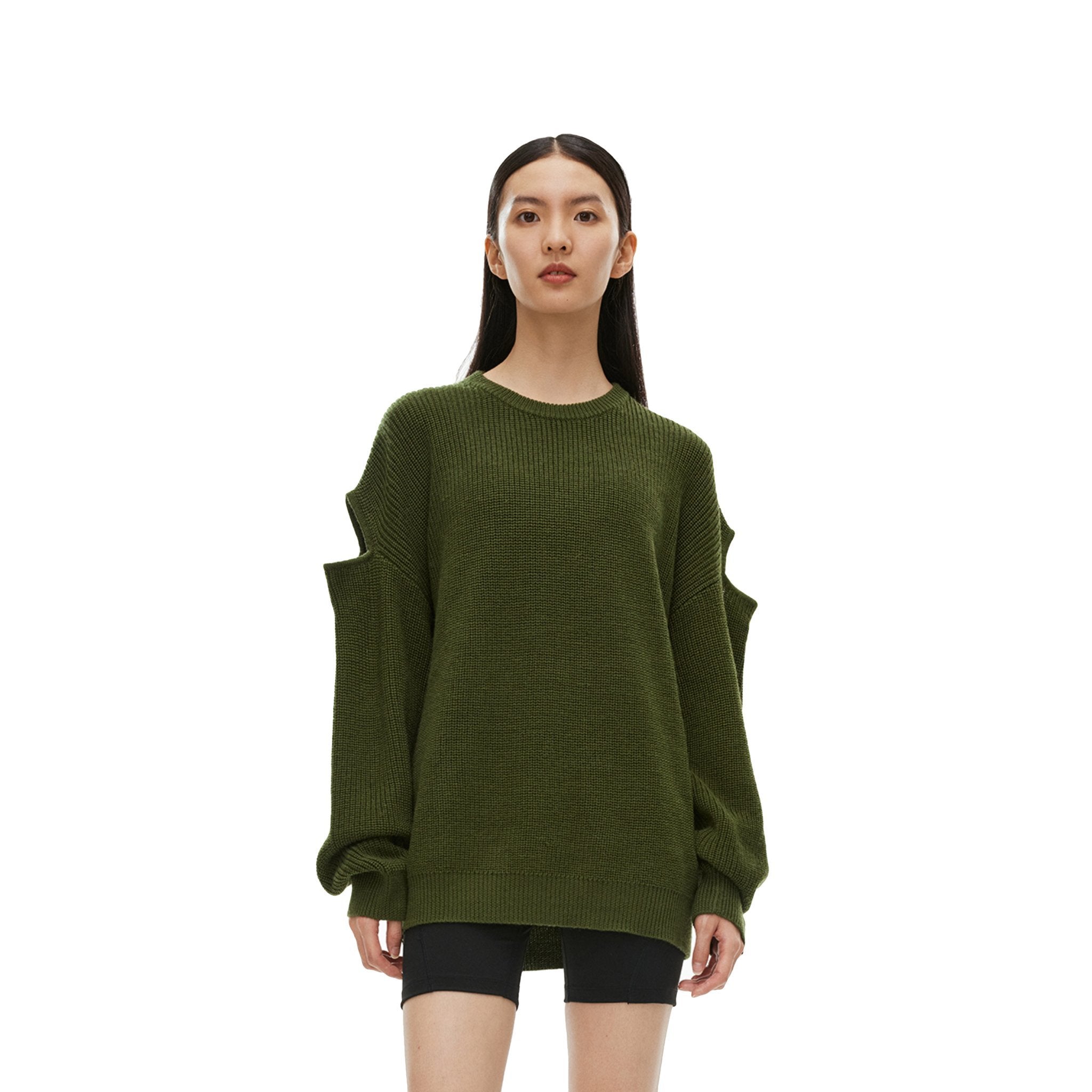 Unawares Pendant Cuff Cutout Sweater Green | MADA IN CHINA